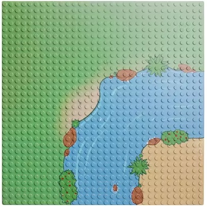 LG20015 LEGO en Sluban compatible City grondplaat rivier, bocht, 25,5 x 25,5 cm