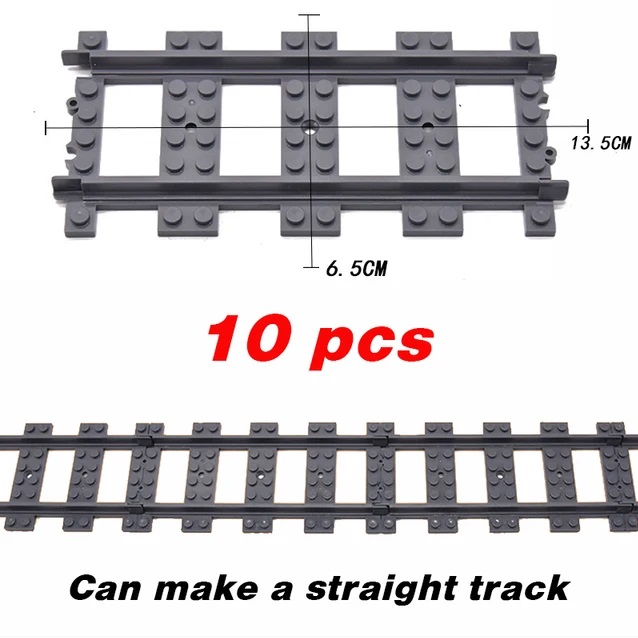 LG20100 Rechte treinrails, 10 stuks geschikt voor bouwblokjes spoorbaan, compatible met LEGO