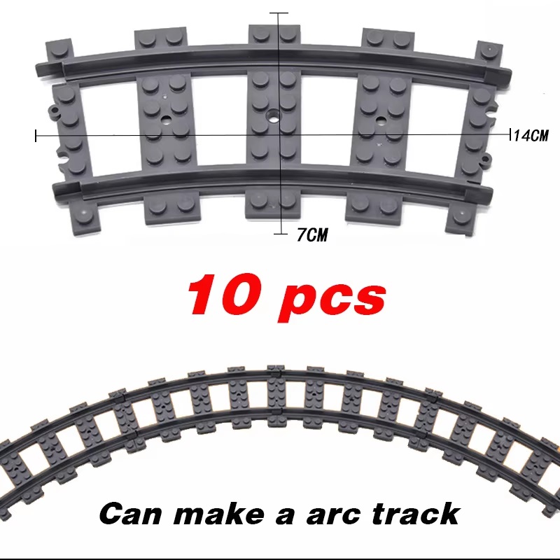 LG20101 Treinrails bocht, 10 stuks geschikt voor bouwblokjes spoorbaan, compatible met LEGO